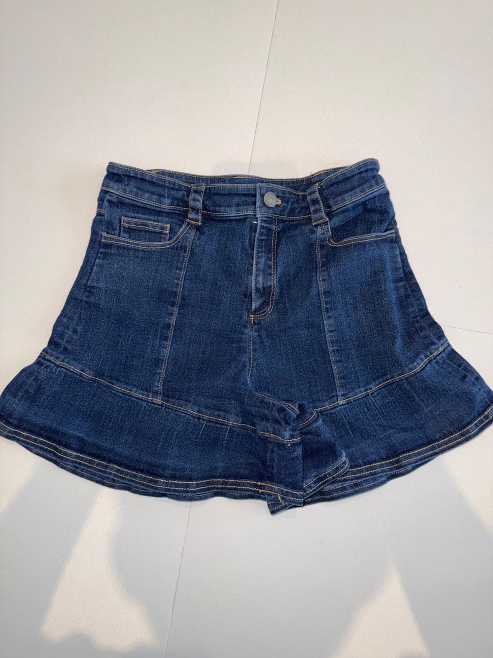 cinq a sept Dark Blue Denim Ruffled Hem Shorts